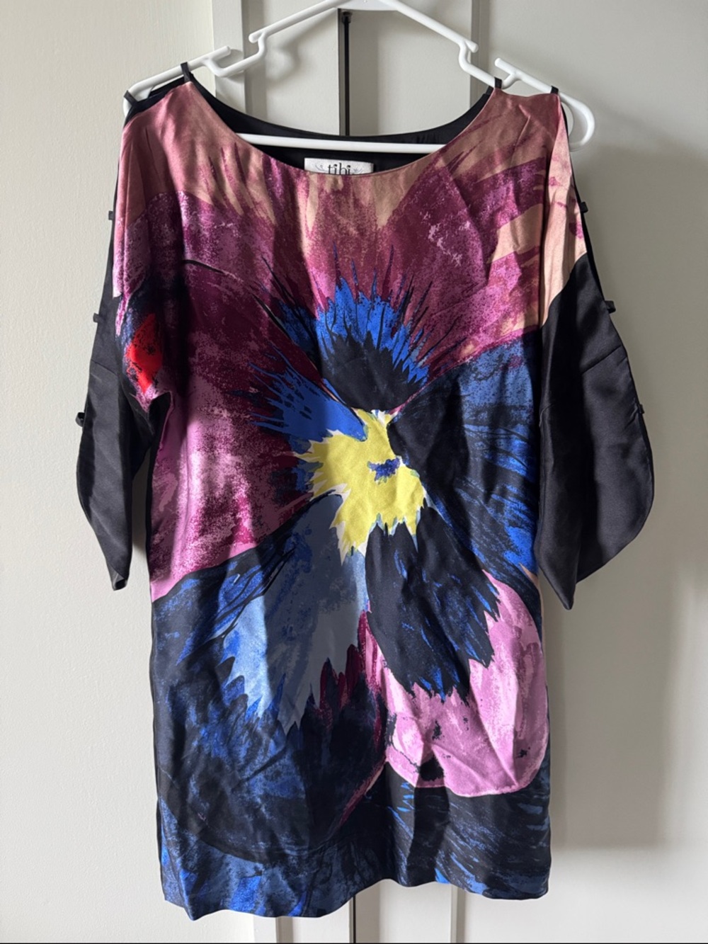 Tibi Satin Floral Tunic in Black, Pink, Blue, Yellow